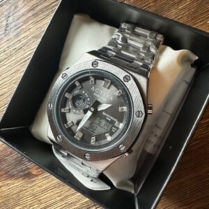 NEW Invicta Activa dual time waterproof stainless steel Silver Chronograph Watch